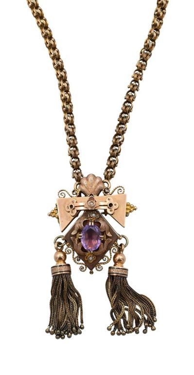 14k yellow gold amethyst and pearl necklace