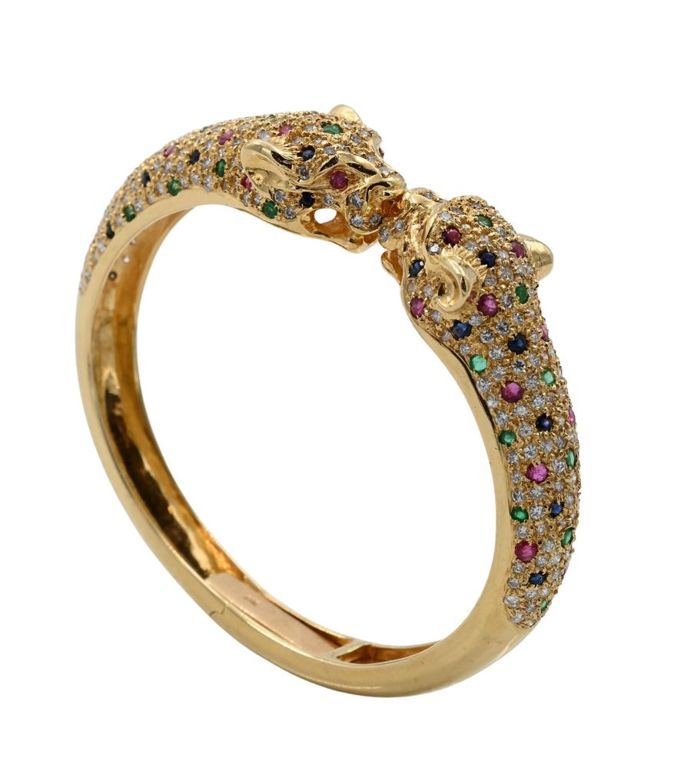 18k yellow gold diamond, emerald and sapphire bracelet