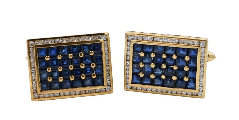 18k yellow gold sapphire and diamond cufflinks