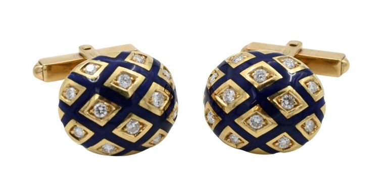 18k yellow gold and enamel diamond cufflinks