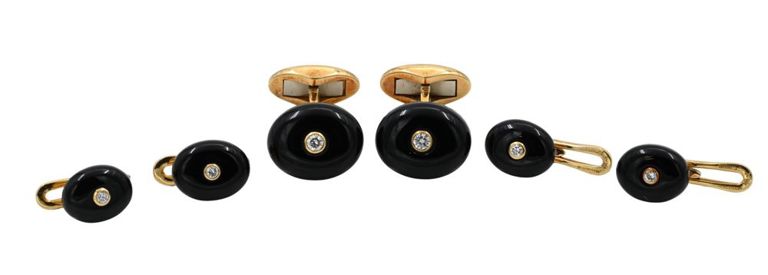 18k yellow gold onyx and diamond cufflinks and four buttons