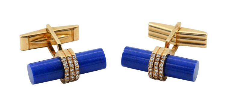 18k yellow gold lapis and diamond cufflinks