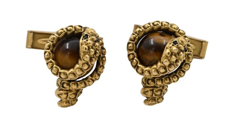 14k yellow gold tiger eye cufflinks