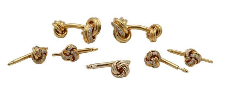 18k yellow gold cufflink and button set