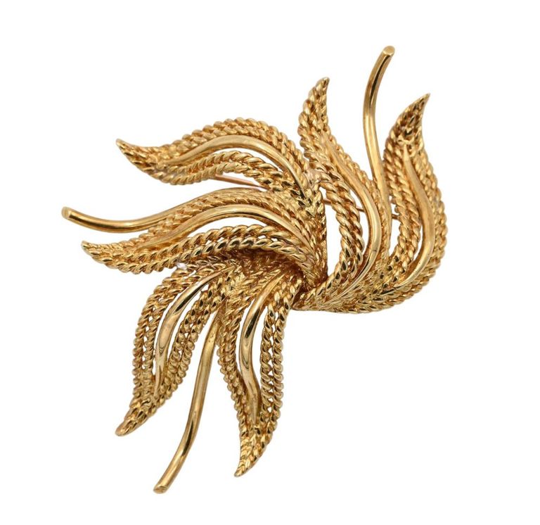 14k yellow gold floral brooch