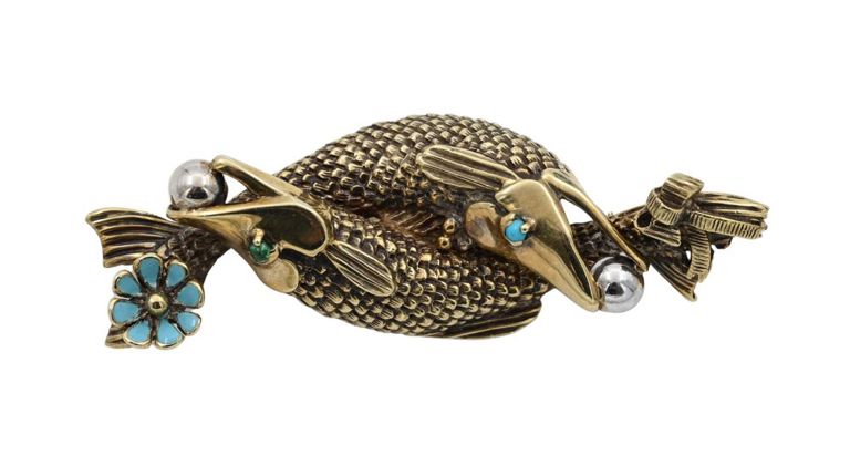 14k yellow gold and enamel brooch