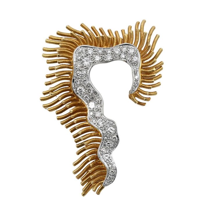 18k yellow and white gold diamond brooch