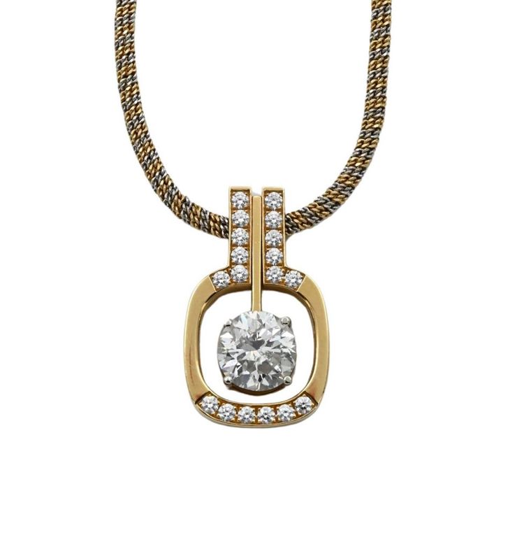 18k yellow gold diamond pendant on 14k yellow and white gold necklace