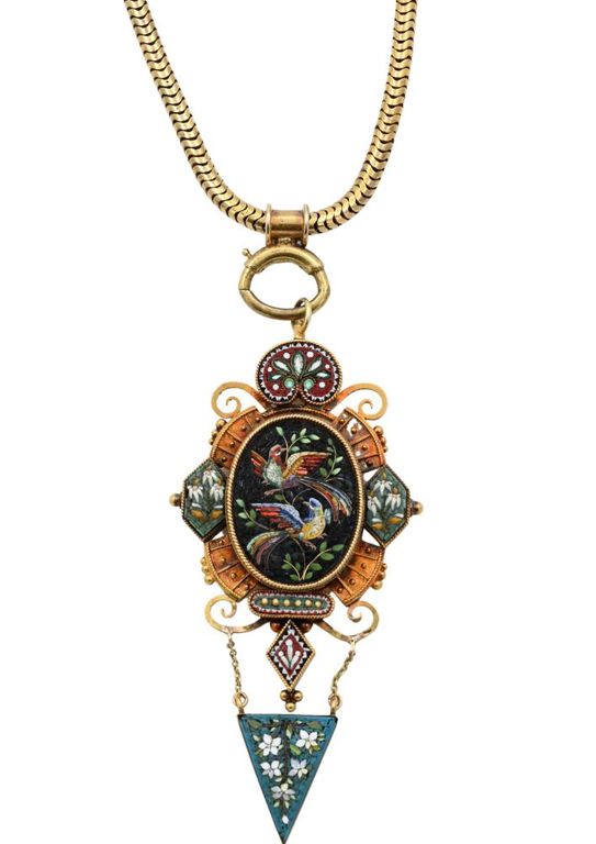 14k yellow gold necklace with 18k gold micro-mosaic pendant