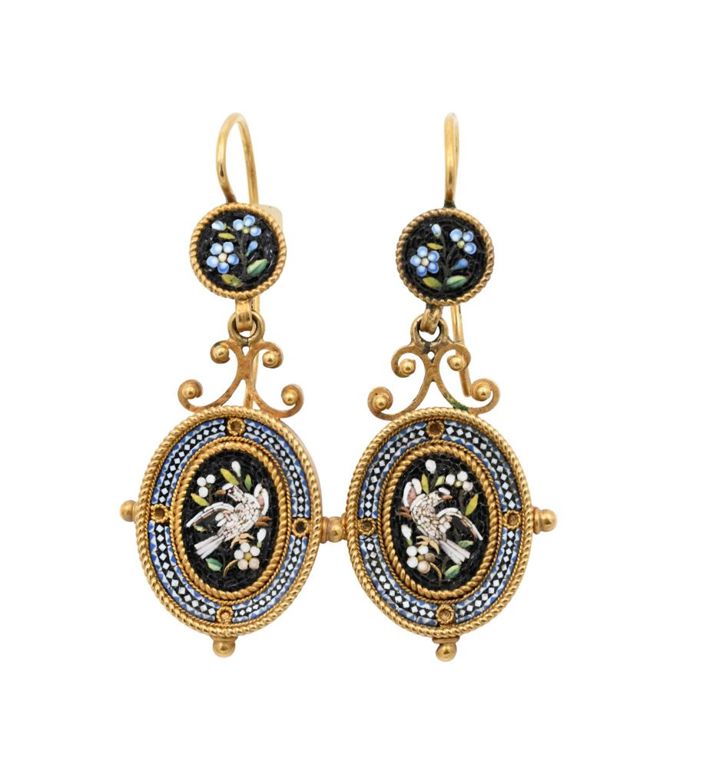 18k gold micro-mosaic pierced earrings
