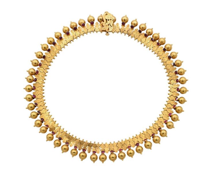 18k yellow gold red stone necklace