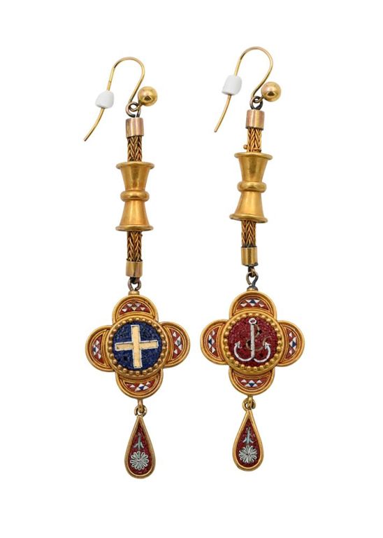 Gold micro-mosaic pierced earrings