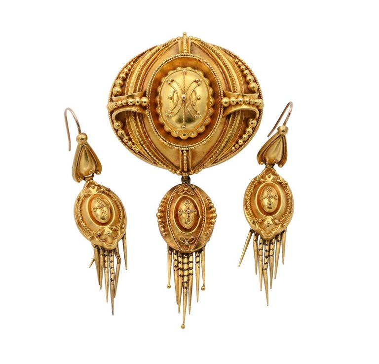 14k yellow gold pendant/brooch with matching earrings