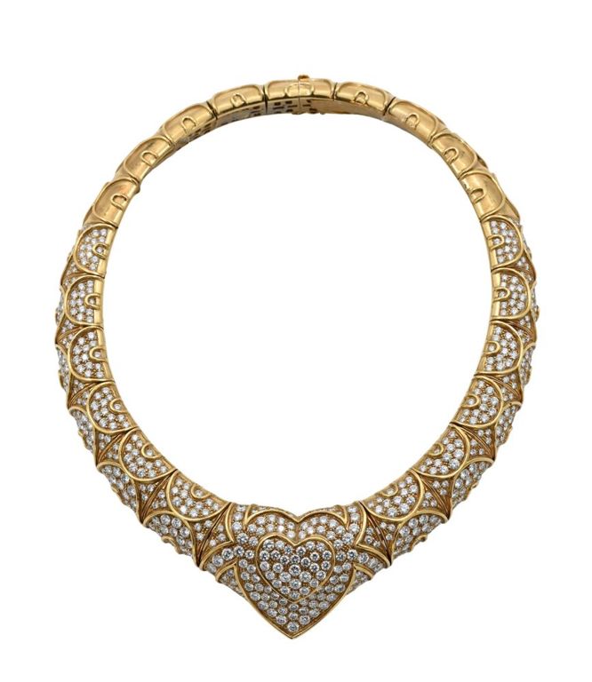 18k yellow gold diamond heart choker necklace