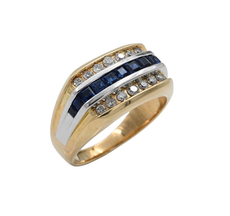 14k yellow gold sapphire and diamond ring