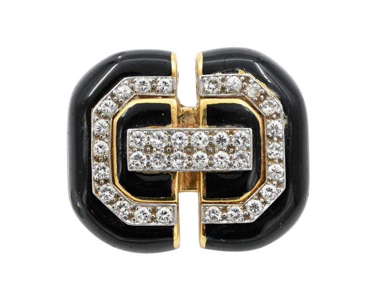 18k yellow gold and platinum onyx and diamond ring