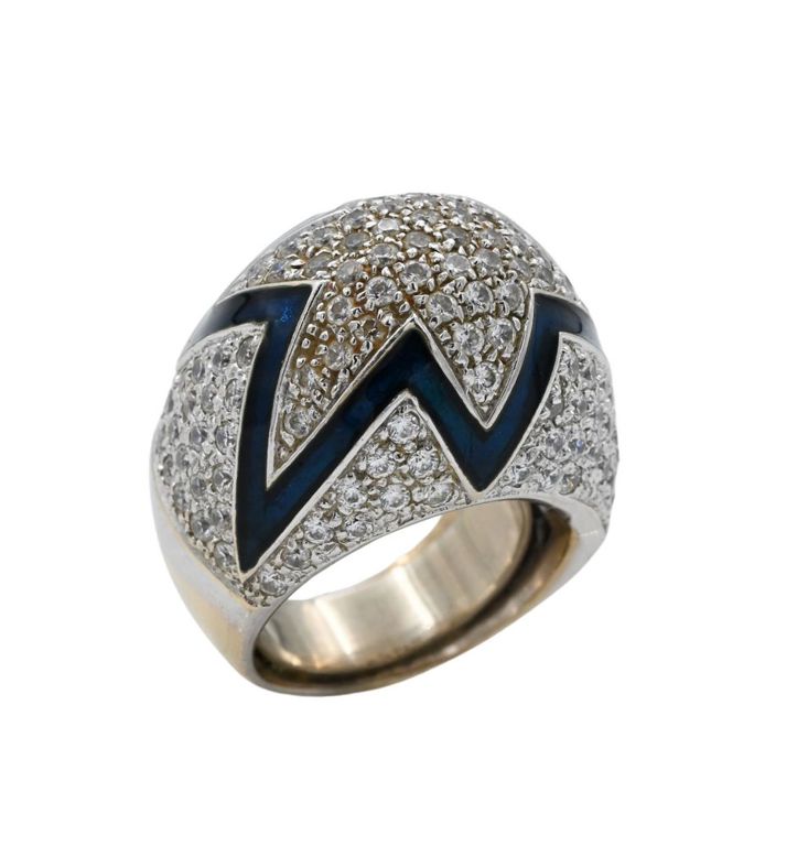 18k white gold and enamel cubic zirconia cocktail ring