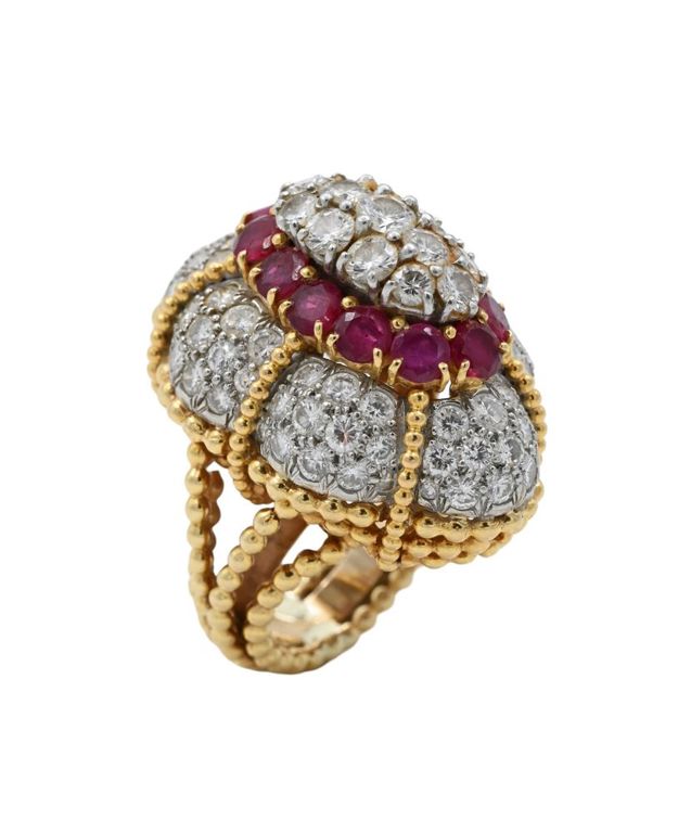 18k yellow gold diamond and ruby cocktail ring