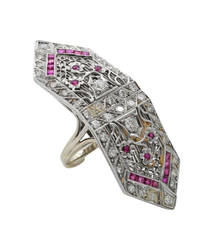 Platinum ruby and diamond ring