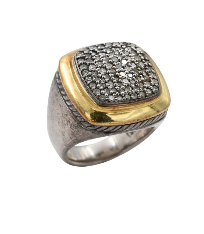 18k yellow gold and sterling silver diamond ring
