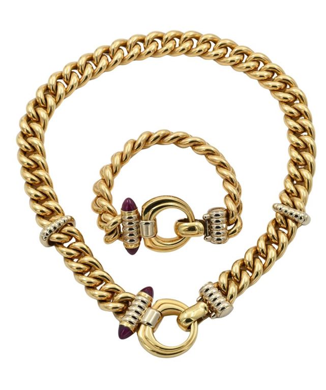 18k yellow gold ruby necklace and bracelet