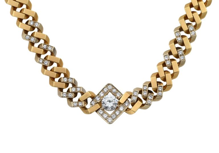 18k yellow gold diamond and cubic zirconia necklace