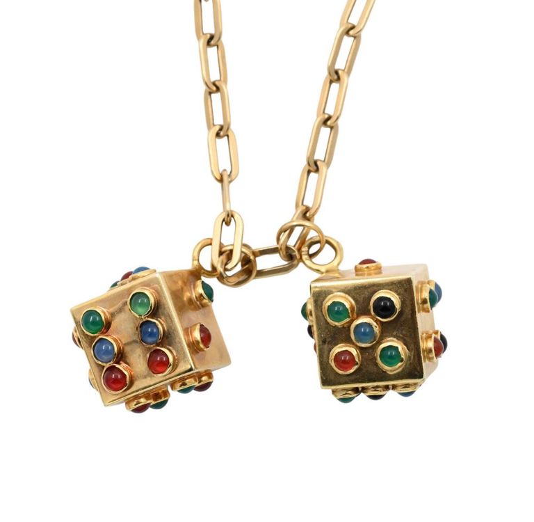 14k yellow gold semi-precious stones pendant necklace