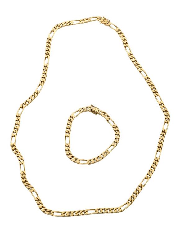 18k yellow gold chain link necklace and bracelet
