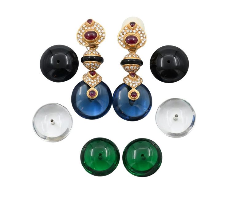 18k yellow gold ruby and diamond earrings with interchangeable discs