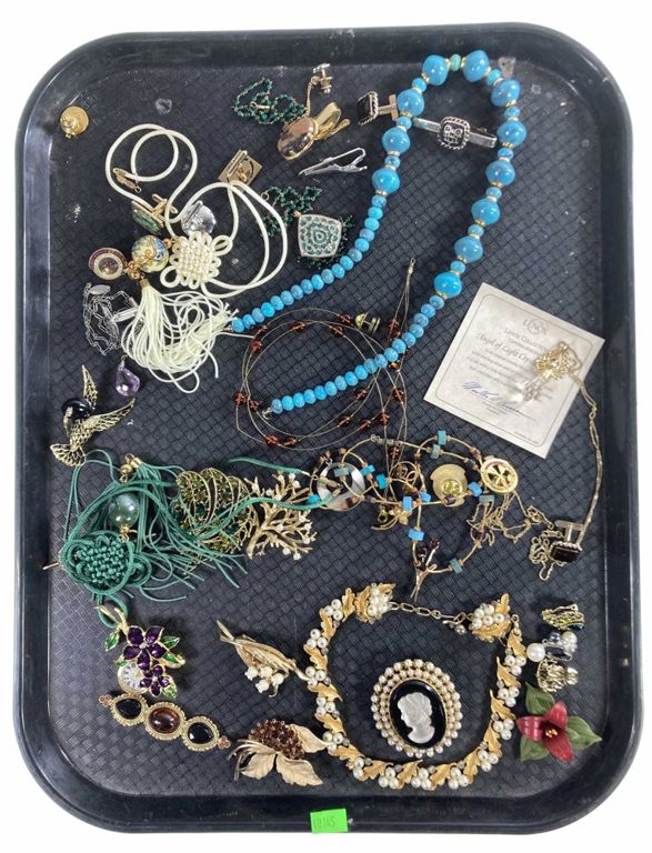 Assorted pins cuff links and necklaces