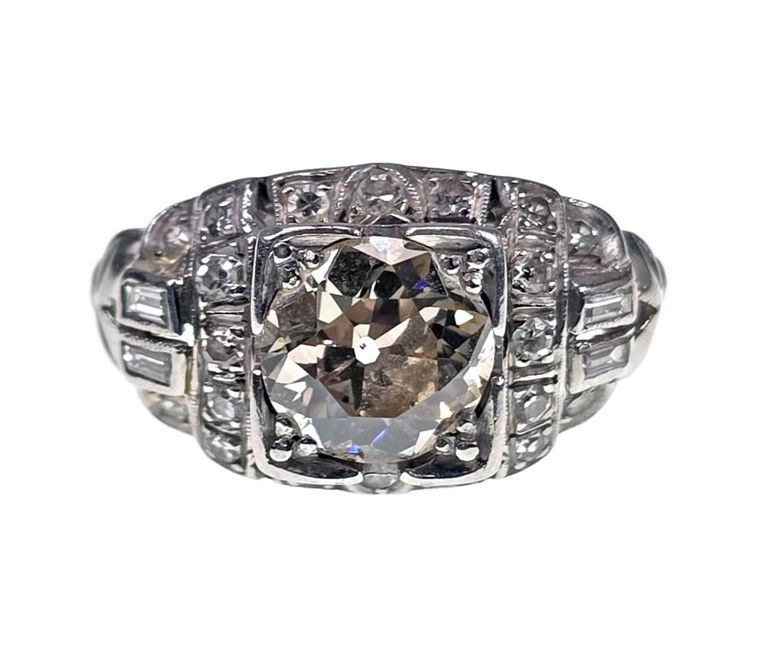 Platinum old mine diamond engagement ring
