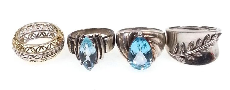 Sterling silver topaz diamond rings