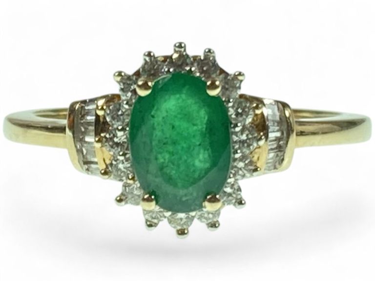 10k yellow gold diamond emerald ring