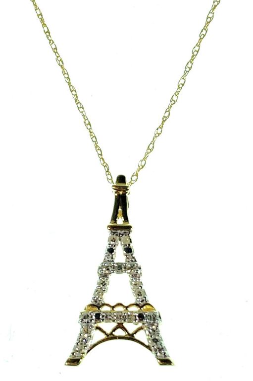 14k yellow gold and diamond Eiffel Tower necklace