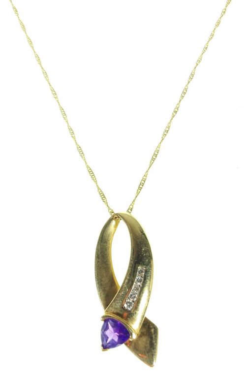 14k yellow gold, diamond and amethyst necklace