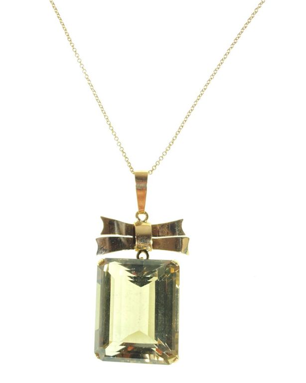 18k rose gold and emerald cut citrine necklace