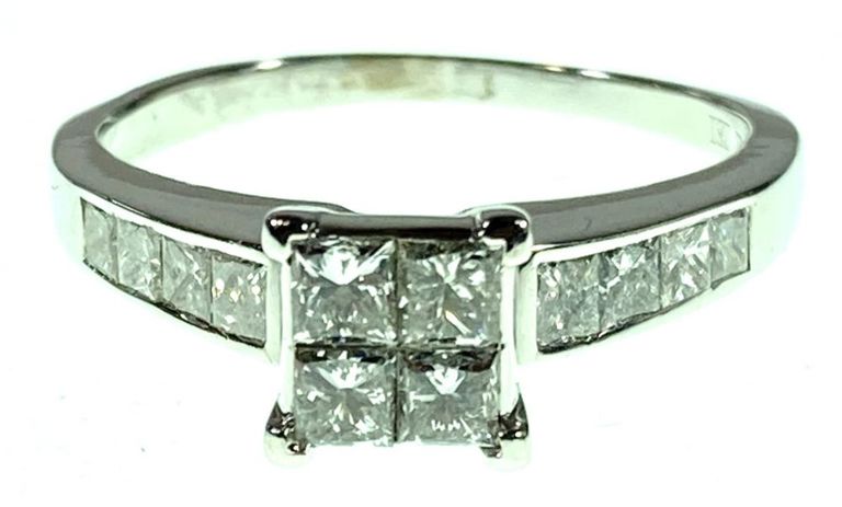 14k white gold and princess cut diamond ring