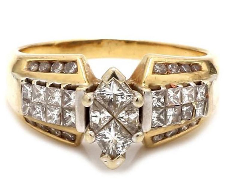 14k yellow and white gold, diamond engagement ring