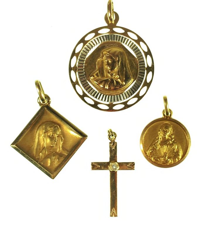 18k yellow gold religious necklace charms