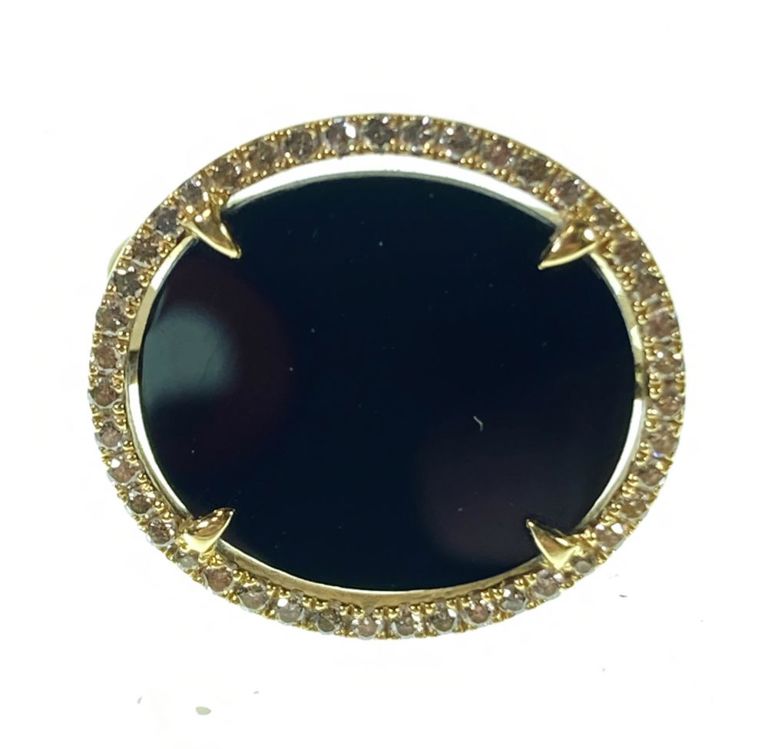 14k yellow gold, diamond and black onyx ring