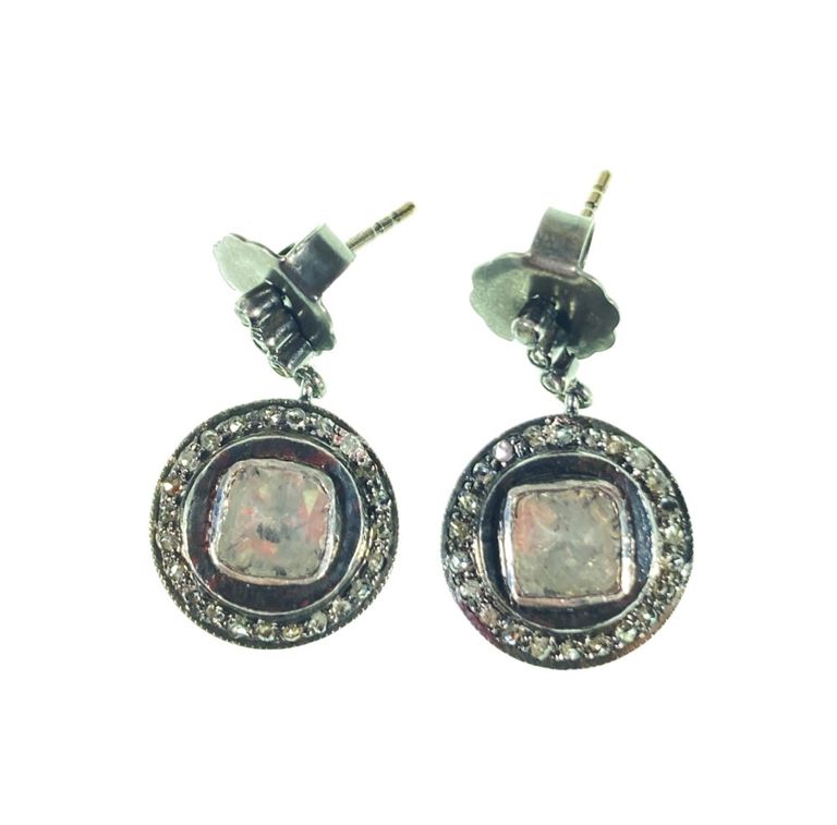 14k white gold and silver diamond dangle earrings