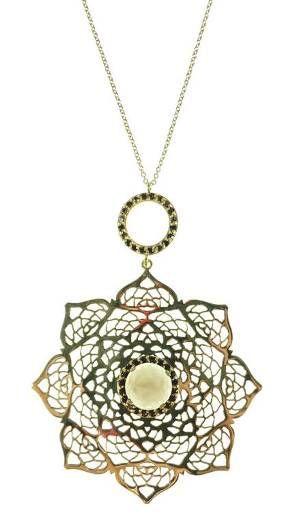 18K Yellow Gold Citrine & Garnet Floral Necklace