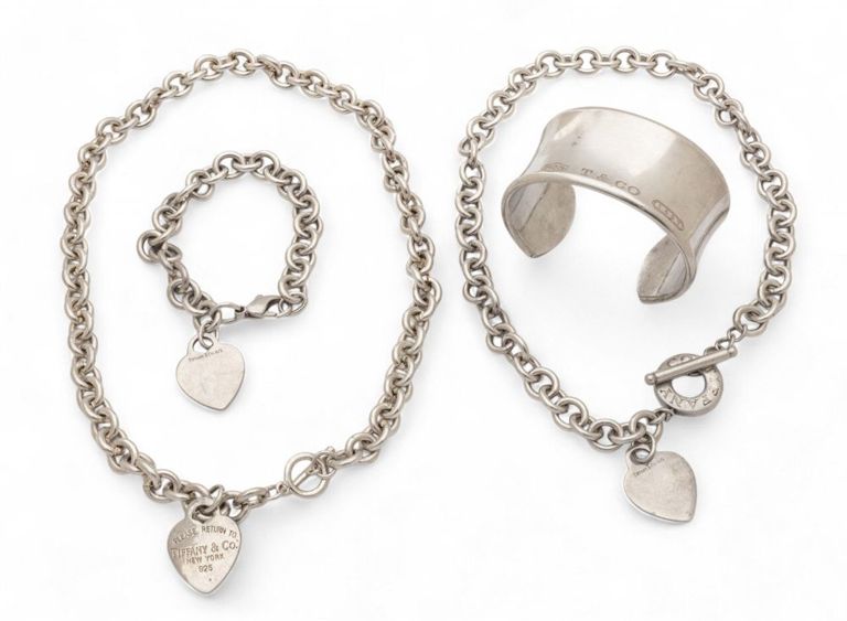 Sterling silver cuff bracelet and necklaces set