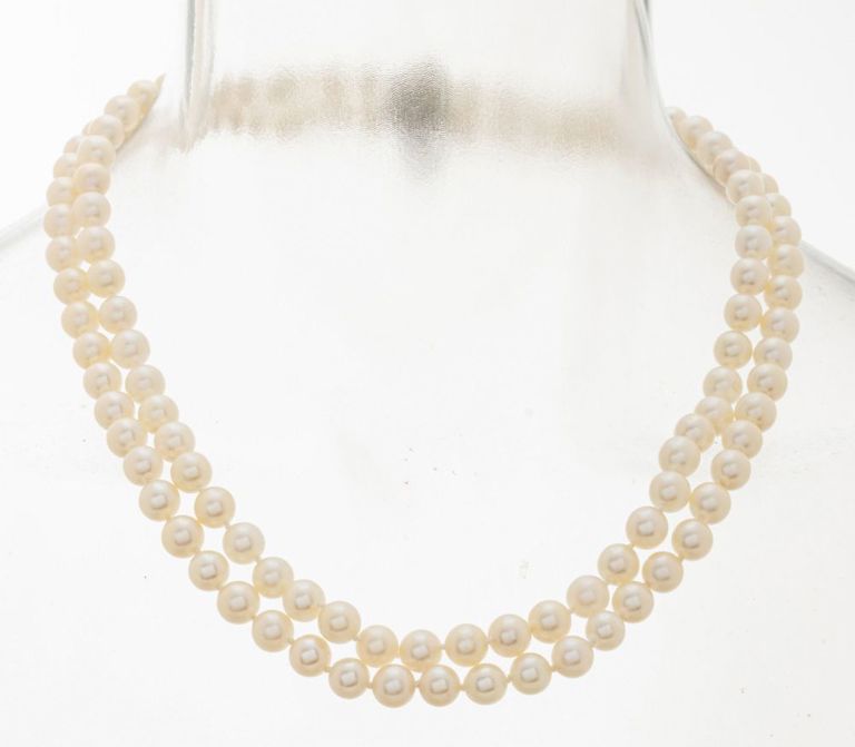 White gold double-strand pearl necklace