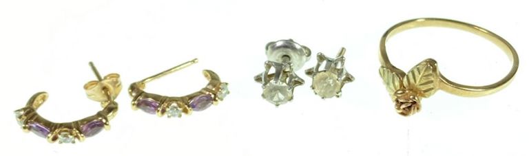 10k gold amethyst cubic zirconia jewelry set
