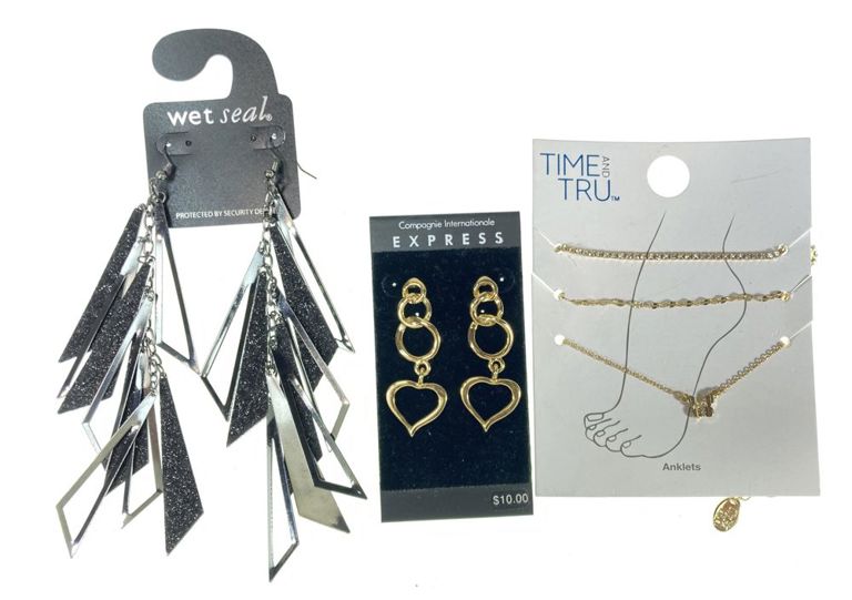 Assorted fashion jewelry with earrings and necklaces