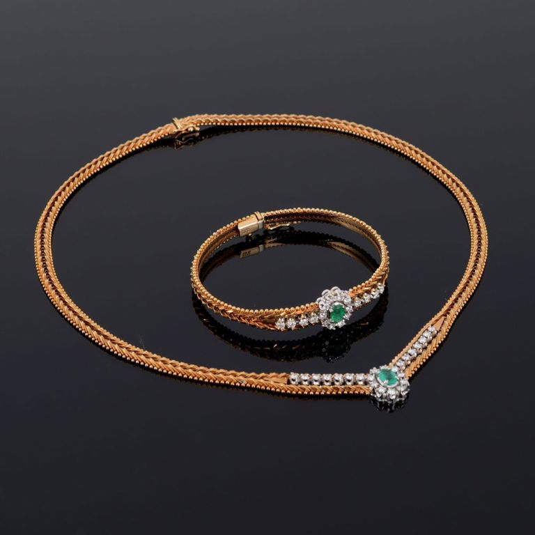 14k gold diamond and emerald set