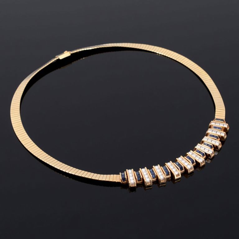 14k gold diamond and sapphire necklace