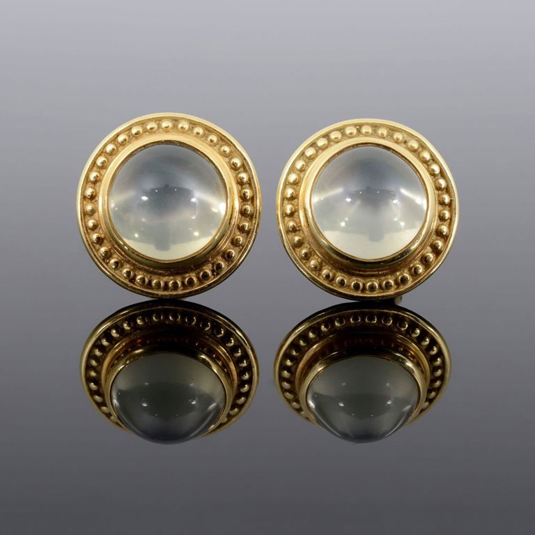 18k gold moonstone clip earrings