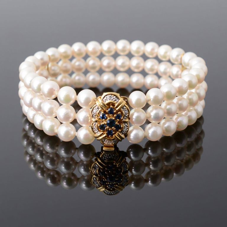 18k gold pearl sapphire diamond bracelet